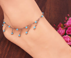 Kaamastra Blue minimalist beads Tassel chain Anklets