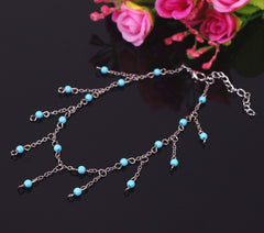 Kaamastra Blue minimalist beads Tassel chain Anklets
