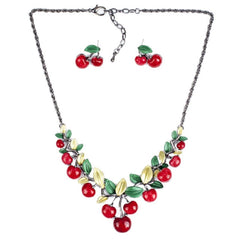 Kaamastra Equisite Enameled Cherry necklace -Red