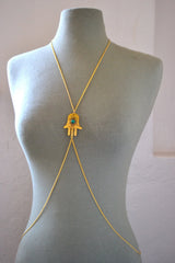 Kaamastra Bohemian Crystal Hamsa Bodychain Necklace Gold