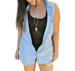 Kaamastra Bohemian Crystal Hamsa Bodychain Necklace Gold