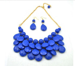 Kaamastra Bubble Teardrop Bib Necklace Choker Statement - blue