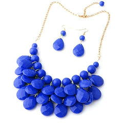 Kaamastra Bubble Teardrop Bib Necklace Choker Statement - blue
