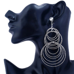 Kaamastra Punk Hyperbole Circles Metal Pendant Drop Earrings Silver