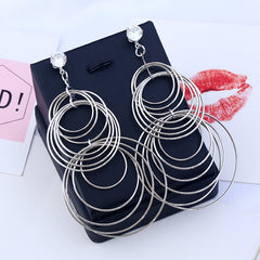 Kaamastra Punk Hyperbole Circles Metal Pendant Drop Earrings Silver