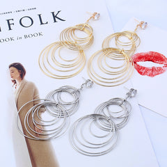 Kaamastra Punk Hyperbole Circles Metal Pendant Drop Earrings Silver