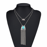 Kaamastra Bohemian Multilayer Long Tassel Necklace silver