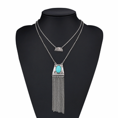 Kaamastra Bohemian Multilayer Long Tassel Necklace silver