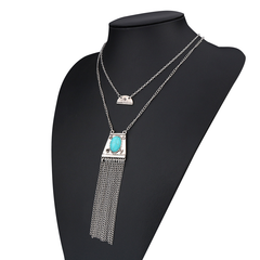 Kaamastra Bohemian Multilayer Long Tassel Necklace silver