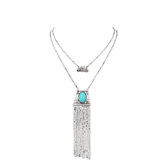 Kaamastra Bohemian Multilayer Long Tassel Necklace silver