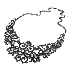 Kaamastra Laser Cut Baroque Statement Bib Necklace -black