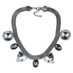 Kaamastra Geometric Triangle Gemstone Statement Necklace silver