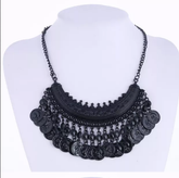 Kaamastra Bohemian Tassle Fancy Black Coin Necklace