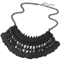Kaamastra Bohemian Tassle Fancy Black Coin Necklace