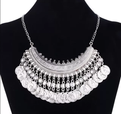 Kaamastra Bohemian Tassle Fancy Silver Coin Necklace