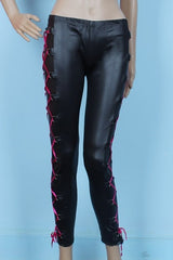 Kaamastras Black Leather Pants with Criss-Cross Lacs