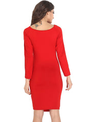 Kaamastra Thigh Cutout Detail Long Sleeve Little Red Dress For Women