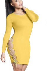 Kaamastra Yellow Sexy Side Lace Bodycon Dress