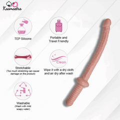 Pink silicone tool with features listed on a white background, branded 'Kaamastra'.