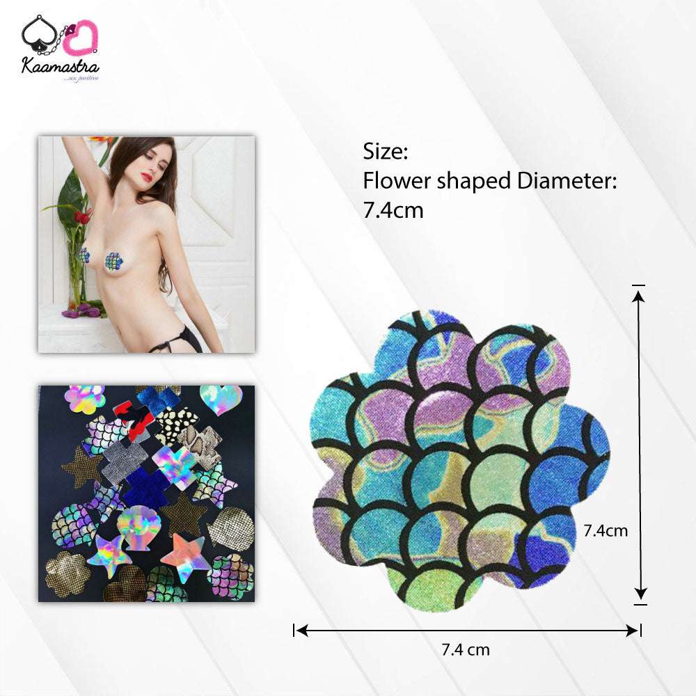 Kaamastra Multicolor Fish Skin Print Flower Shape Nipple Pasty