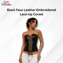Kaamastra's Black Faux Leather Lace-Up Corset with Chain Back - Size M