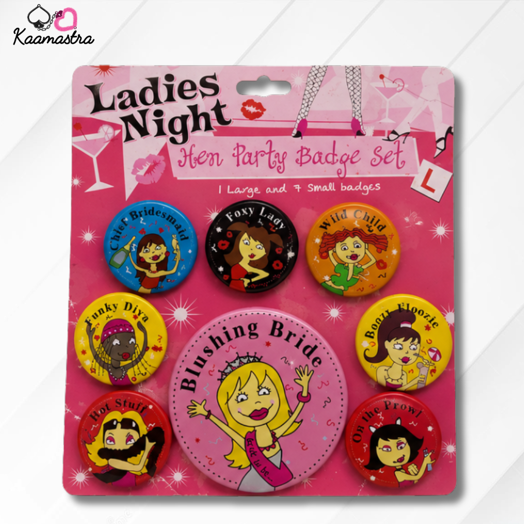 Kaamastra's L Size Ladies Night Badge Set | 8-Piece Party Badge Collection