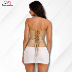 Kaamastra's Gold Sweetheart Neckline Lace-Up Corset with Bow & Chain Detail - XL