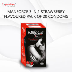 ManForce 3 in 1 Strawberry Flavoured Pack Of 20 Condoms