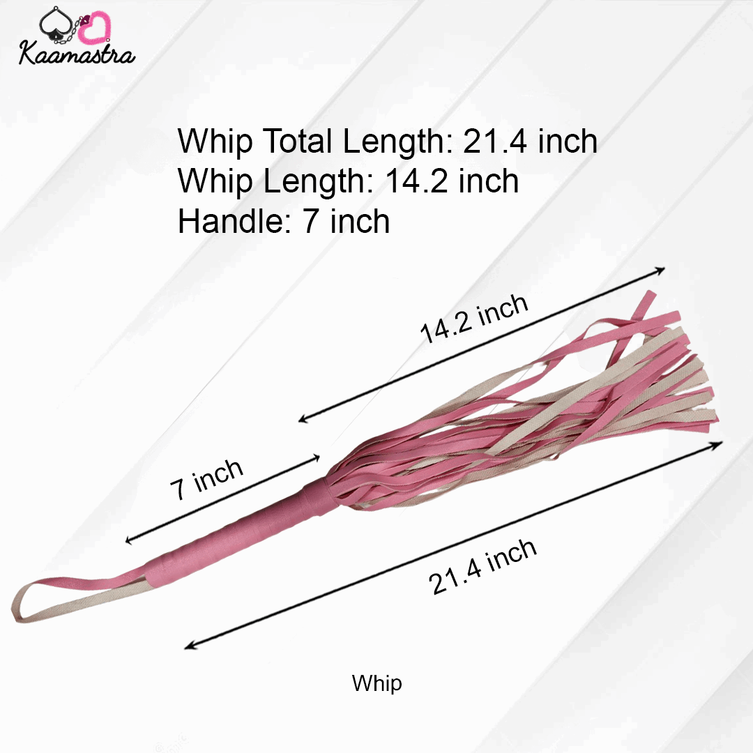 Bondage whip (21.4 inches total) with ergonomic handle for sensation play