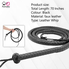 Close-Up of Handmade 70-Inch Bullwhip - Faux Leather for Authentic Play