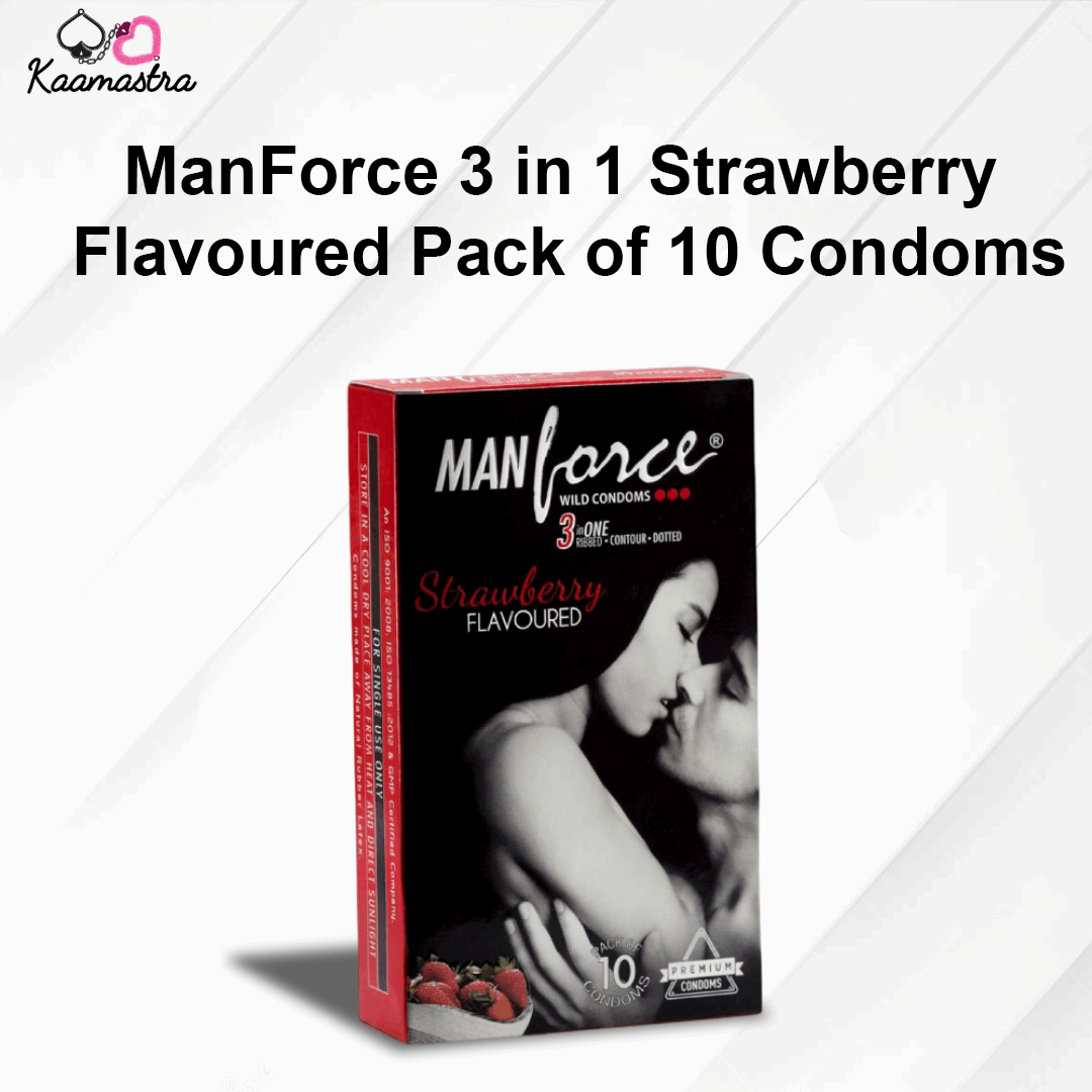 ManForce 3 in 1 Strawberry Flavoured Pack of 10 Condoms