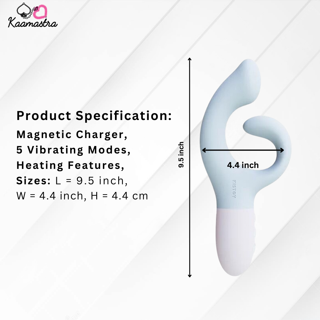 Product specs: 9.5-inch heated vibrator with 5 modes – magnetic charging