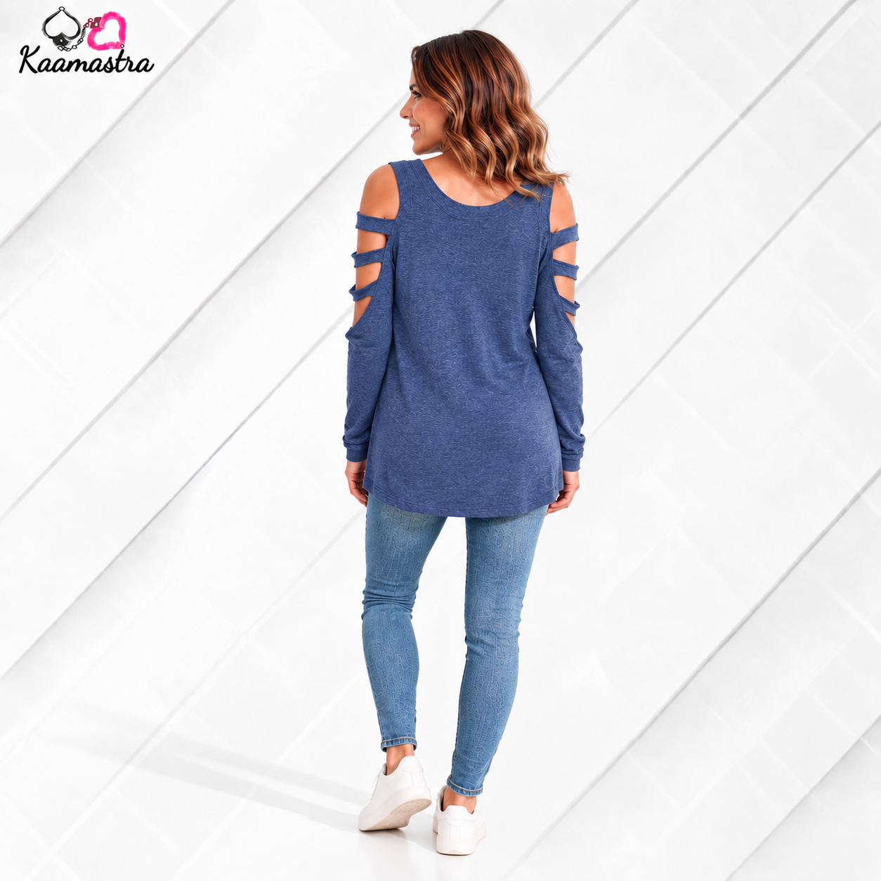 Kaamastra's Midnight Blue Cold-Shoulder Tunic - XL | Cut-Out Sleeve Design
