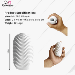 Product specifications for Calmras Tac Stroker - TPE silicone, 9.5cm length, 121.4g weight
