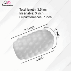 Product dimensions for Calmras Tic Stroker - 3.5in length, 7in circumference