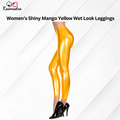 Kaamastra's Women's Shiny Yellow Wet Look Leggings