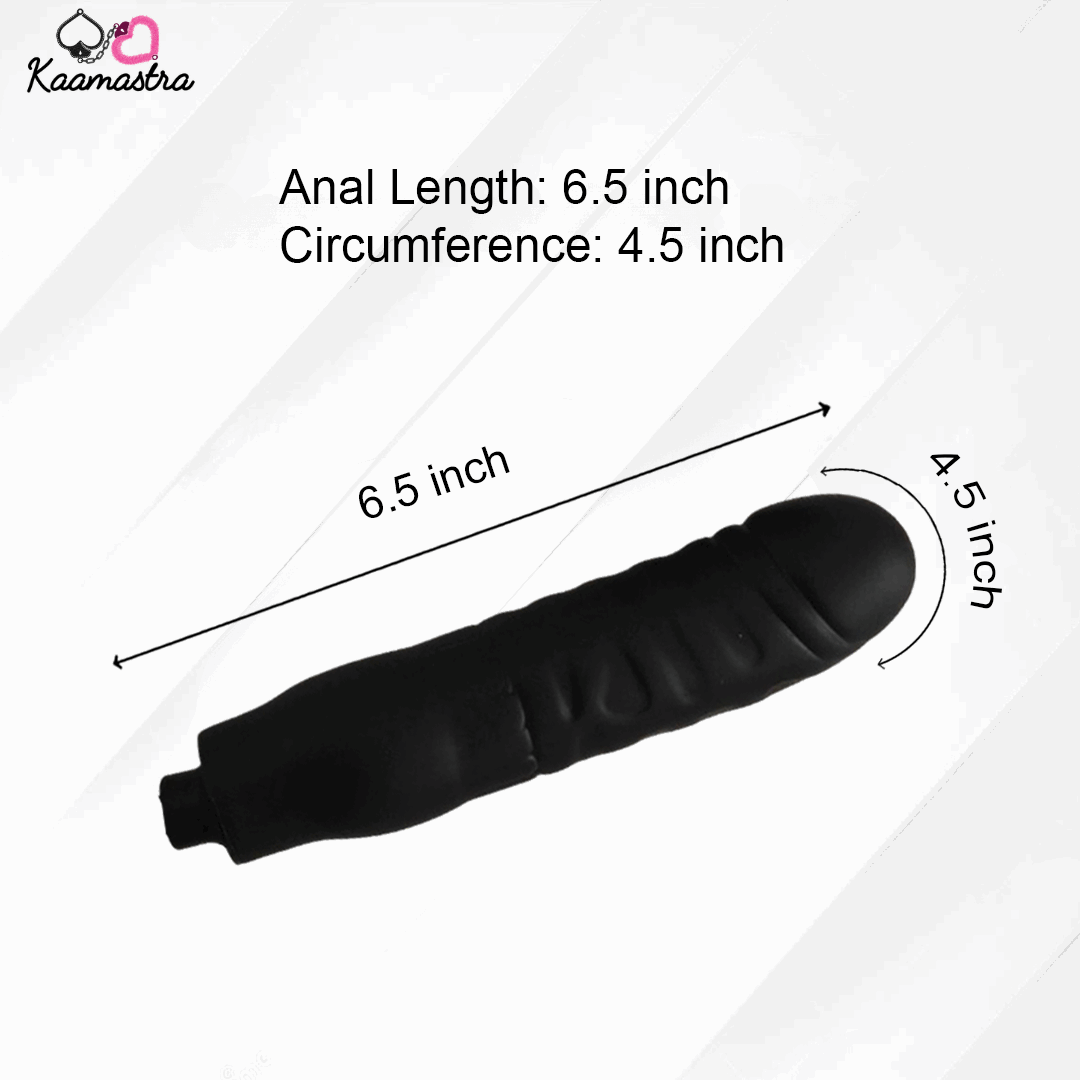 Black anal plug with measurements on a white background, branded 'Kaamastra'.