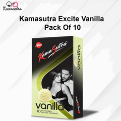 Kamasutra Excite Vanilla condom pack on a white background