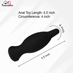 Black anal toy with measurements on a white background, branded 'Kaamastra'.