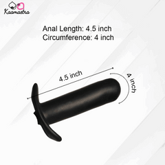 Black anal plug with measurements on a white background