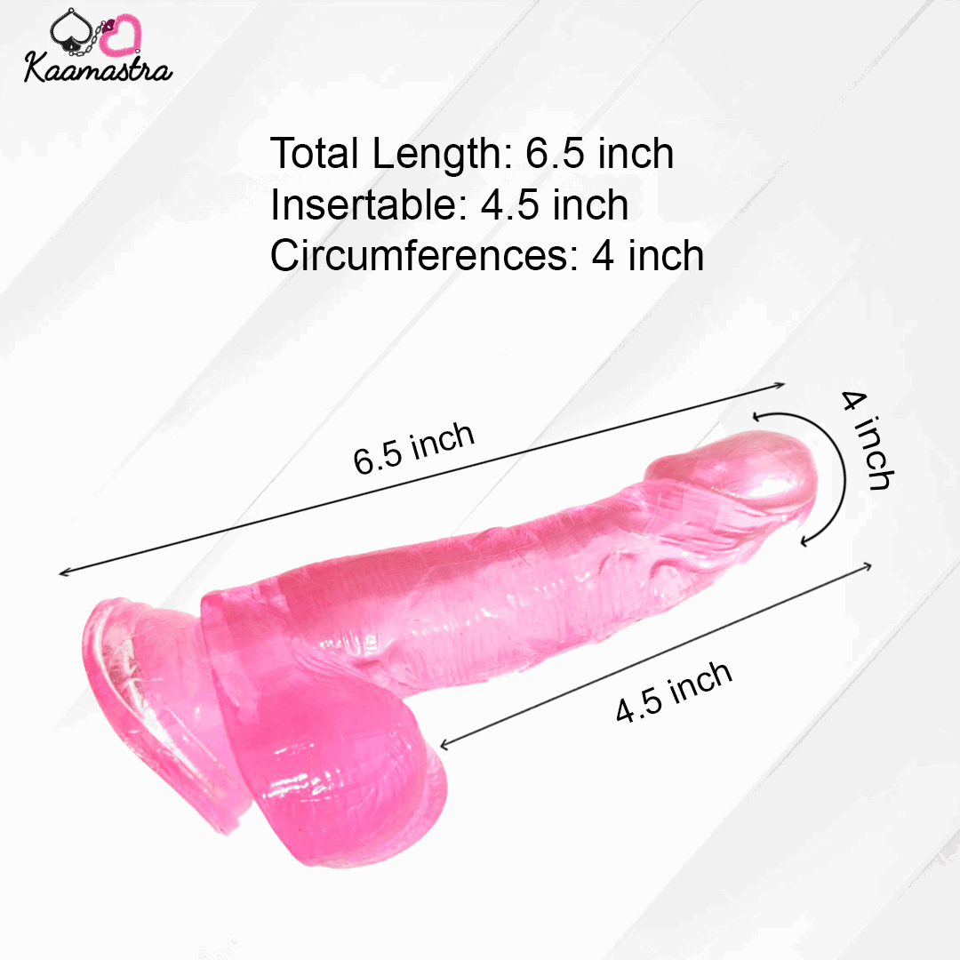 Pink silicone product with measurements on a white background, branded 'Kaamastra'.