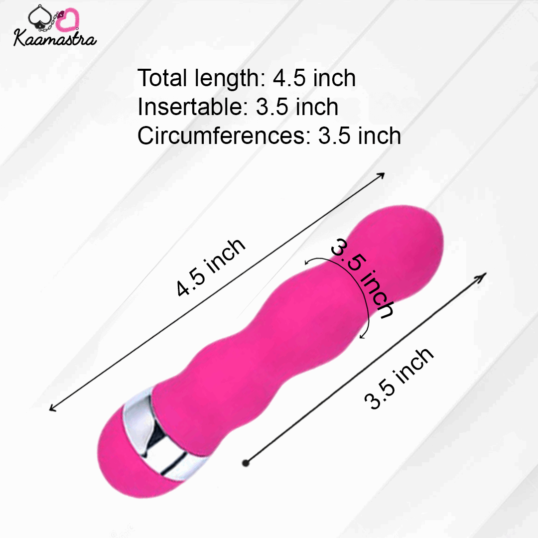 Dimensions of Mini Clit Stimulating Wand - 4.5 inch length, 3.5 inch insertable, 3.5 inch circumference