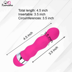 Dimensions of Mini Clit Stimulating Wand - 4.5 inch length, 3.5 inch insertable, 3.5 inch circumference