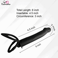 Black product with measurements on a white background, featuring the brand 'Kaamastra'.