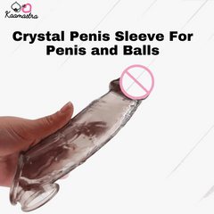 Kaamastra Crystal Penis Sleeve product specifications showing length, insertable size, inner diameter, and girth