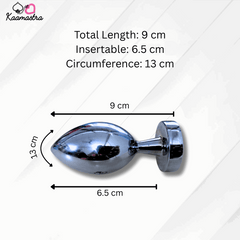 Chromed cylindrical object with measurements on a white background
