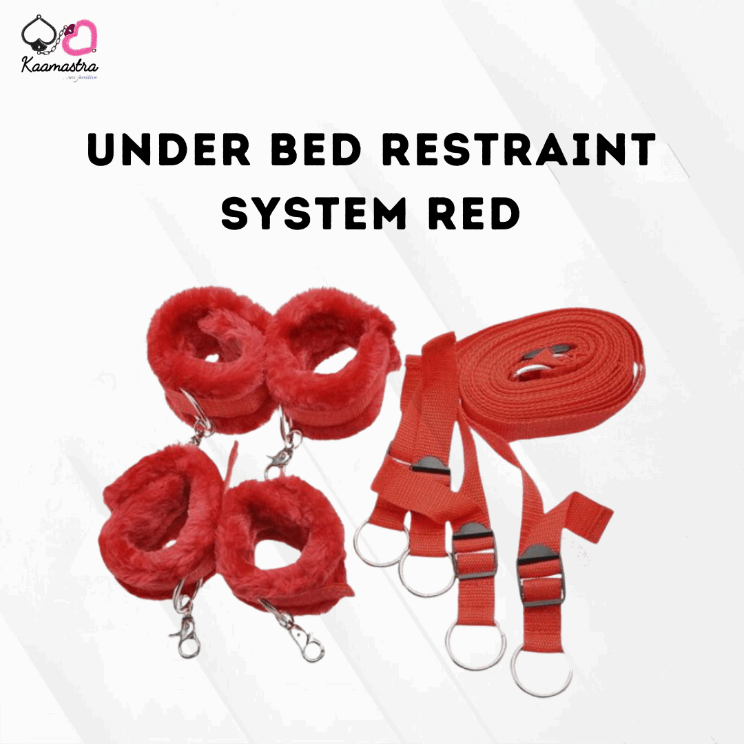 Red Under the Bed Restraint System by Kaamastra with wrist and ankle straps for discreet pleasure