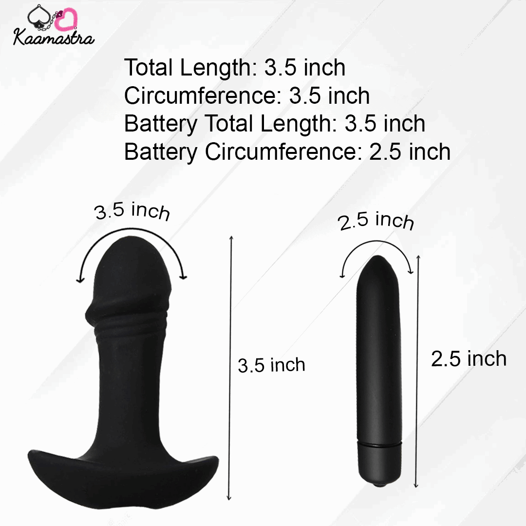 Measurement chart for a black product with dimensions labeled, featuring the brand 'Kaamastra'.