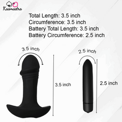 Measurement chart for a black product with dimensions labeled, featuring the brand 'Kaamastra'.