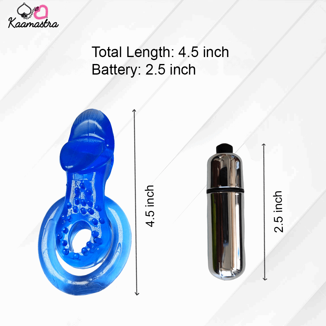 Blue toy with measurements on a white background